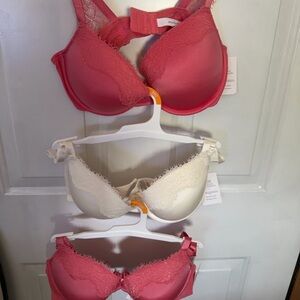 audrey Red and Cream Lace Trim Push-Up Bra Set